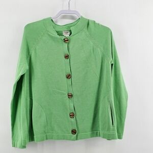 Alps Cardigan Sweater Womens Medium Green Cotton Button Front Pockets 9130 NWT